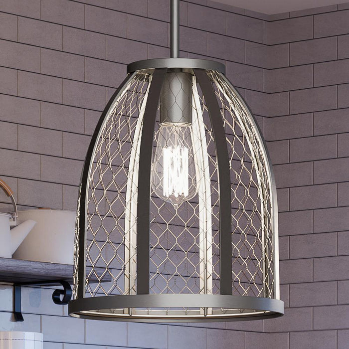 UQL4200 Industrial Chic Pendant 12''H x 10''W, Aged Nickel Finish, Crewe Collection