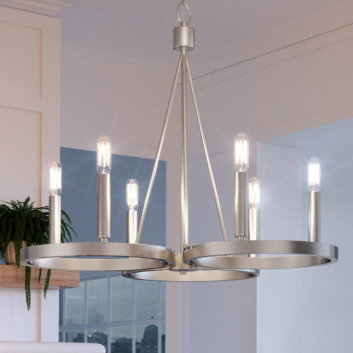 UQL4220 Modern Chandelier 23''H x 25.5''W, Brushed Nickel Finish, Telford Collection