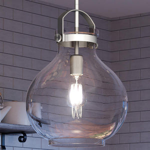 A beautiful Urban Ambiance UQL4253 luxury lighting fixture, Aged Nickel Finish, Pembroke Collection hanging over a kitchen counter.