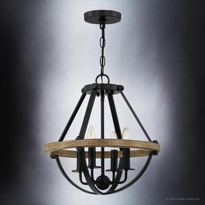 An Urban Ambience UQL4260 Modern Farmhouse Chandelier 17''H x 16''W, Natural Black Finish with three beautiful lights.
