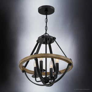 An Urban Ambiance UQL4260 Modern Farmhouse Chandelier 17''H x 16''W, Natural Black Finish, Barry Collection with three beautiful lights.