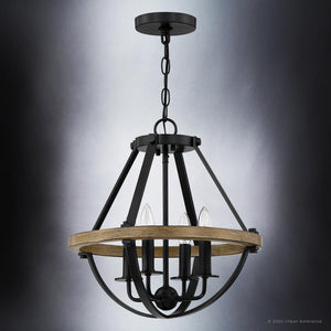 An Urban Ambiance UQL4260 Modern Farmhouse Chandelier 17''H x 16''W, Natural Black Finish, Barry Collection with a unique modern design.