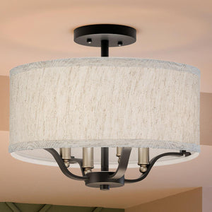 An UQL4330 Colonial Ceiling 14.25''H x 15''W Semi-Flush Light Fixture with a Drum Shade, from the Torquay Collection by Urban Ambiance that is