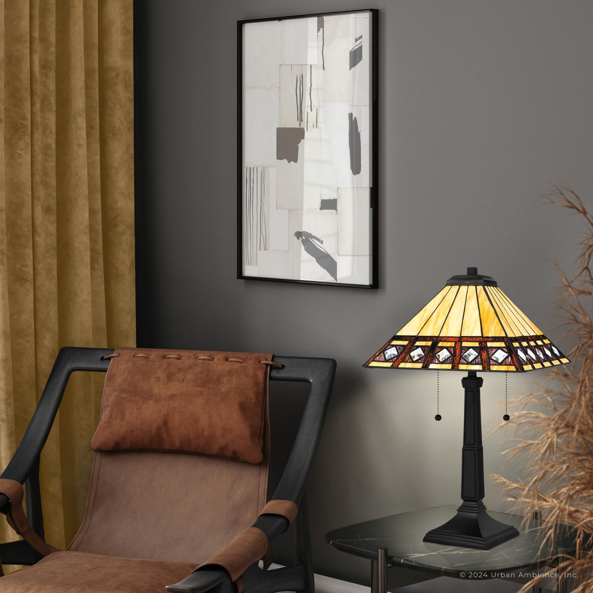 UQL7000 Aylesbury Tiffany Table Lamp with Craftsman Style, 23''H x