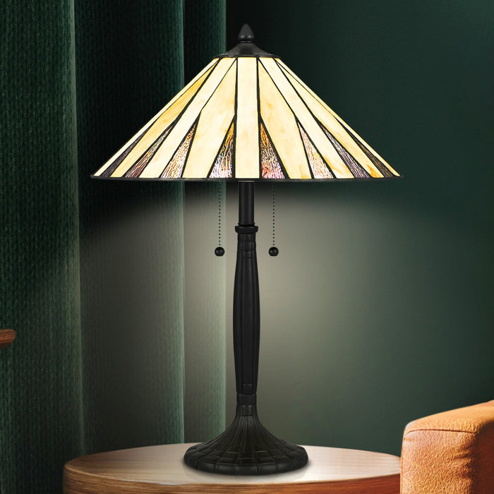 UQL7002 Woolwich Tiffany Table Lamp with Cottagecore Style, 23.5''H x 16.5''W, Matte Black and Stained Glass
