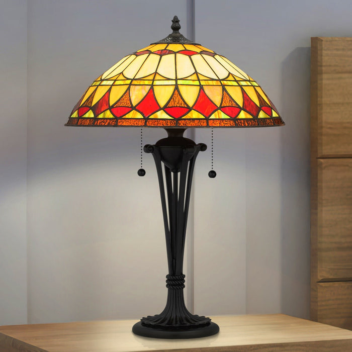 UQL7006 Huntingdon Tiffany Table Lamp with Western Style, 23.5''H x 15.25''W, Matte Black and Stained Glass
