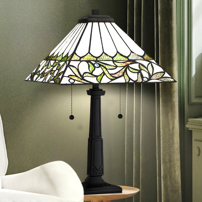 UQL7007 Harrow Tiffany Table Lamp with Posh Style, 23''H x 14''W, Matte Black and Stained Glass