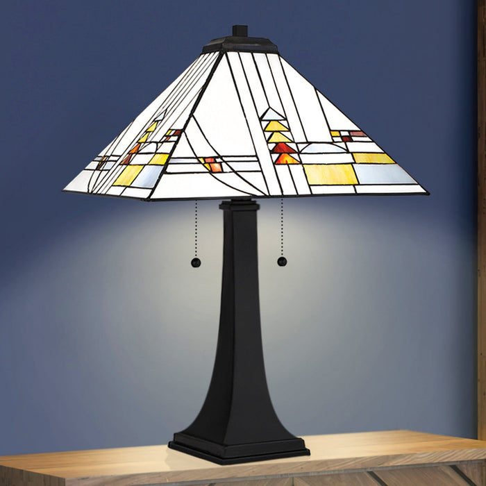 UQL7009 Hounslow Tiffany Table Lamp with American Bungalow Style, 24.25''H x 16''W, Matte Black and Stained Glass
