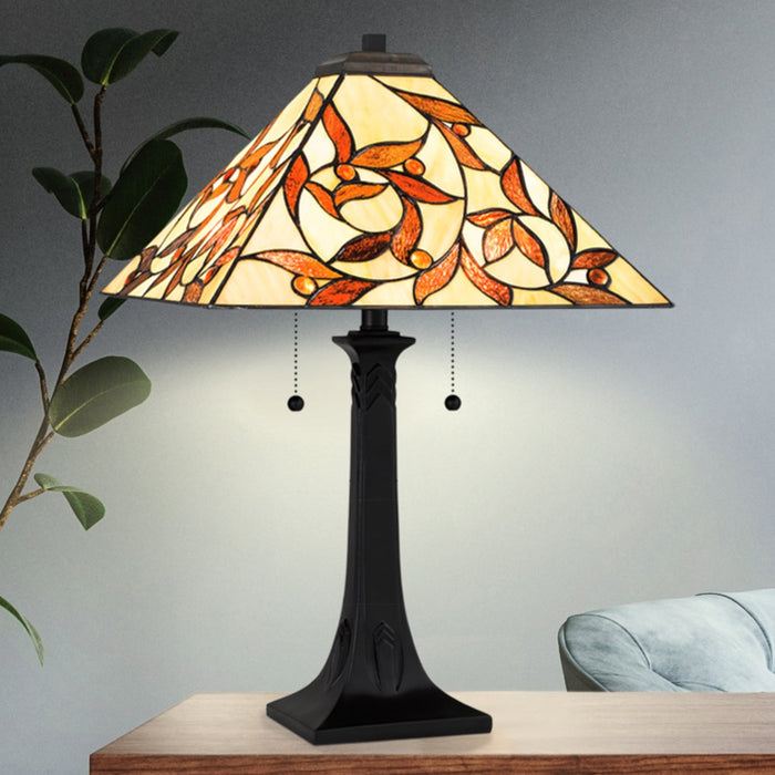UQL7011 Northwich Tiffany Table Lamp with Natural Style, 24.5''H x 16''W, Matte Black and Stained Glass