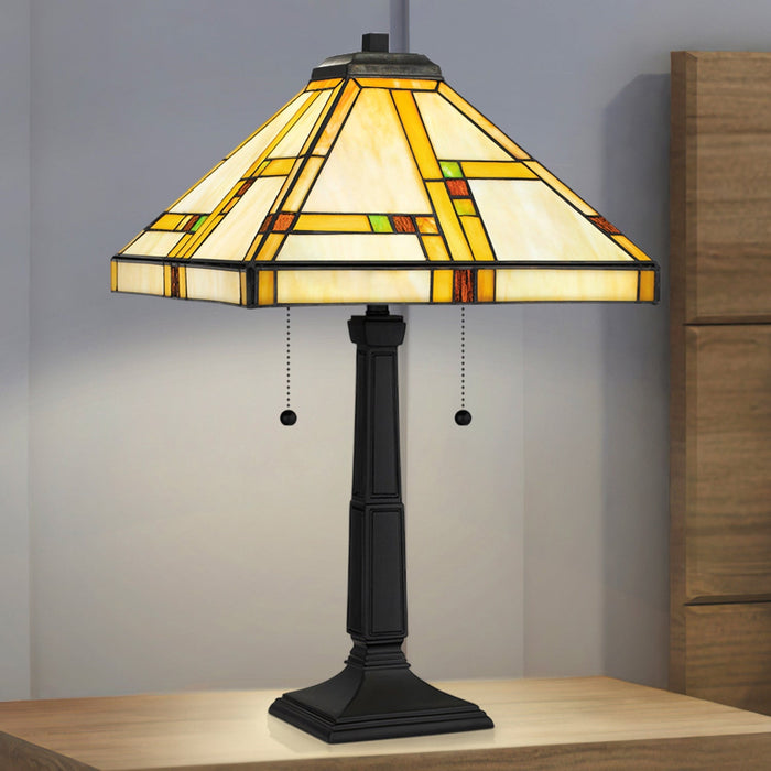 UQL7015 Austell Tiffany Table Lamp with Craftsman Style, 23.5''H x 14''W, Matte Black and Stained Glass