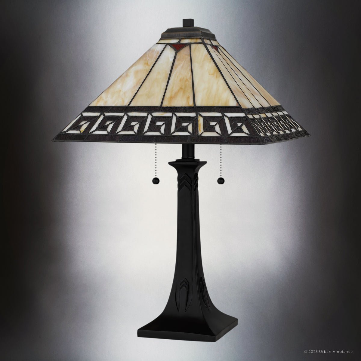 UQL7017 Sutton Tiffany Table Lamp with Craftsman Style, 24.5''H x 16 ...