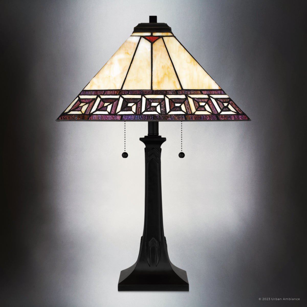 UQL7017 Sutton Tiffany Table Lamp with Craftsman Style, 24.5''H x 16 ...