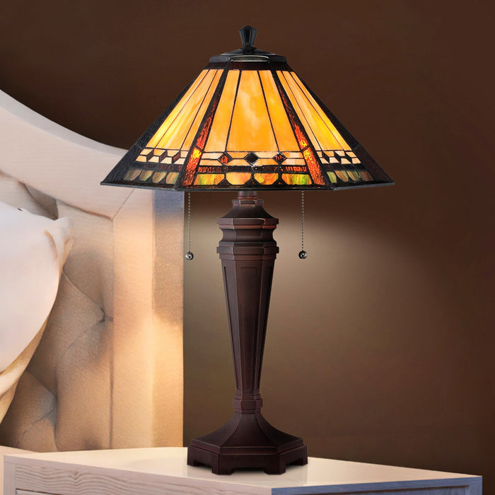 UQL7018 Copeland Tiffany Table Lamp with Mediterranean Style, 23.5''H x 16''W, Russet Bronze and Stained Glass
