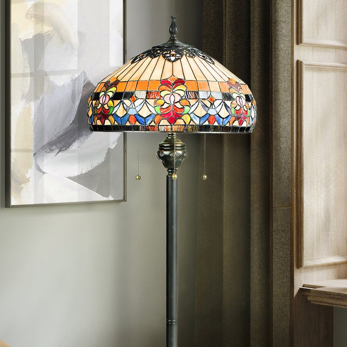 UQL7019 Eden Tiffany Floor Lamp with Eclectic Style, 62''H x 20.5''W, Vintage Bronze and Stained Glass