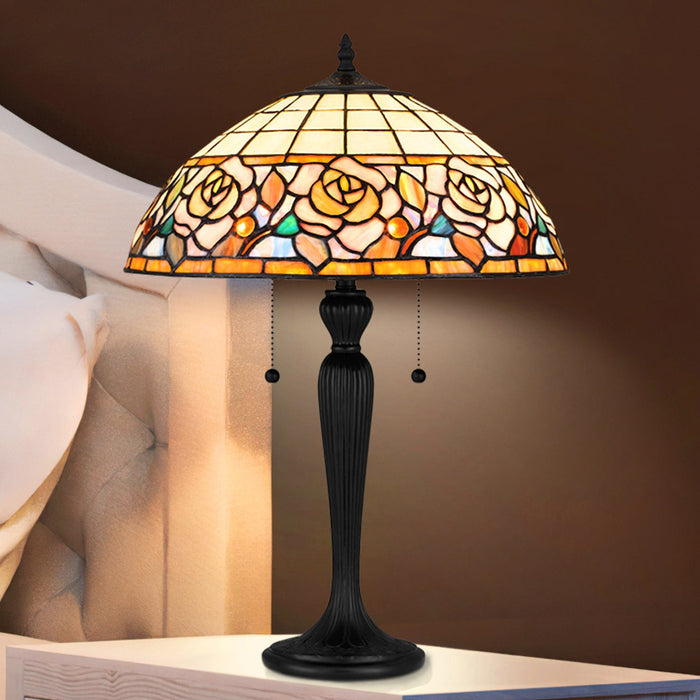 UQL7020 Wigan Tiffany Table Lamp with Tuscan Style, 23.75''H x 16.25''W, Matte Black and Stained Glass