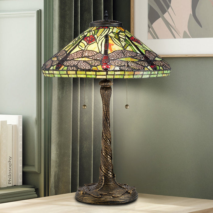 UQL7031 Pevensey Tiffany Table Lamp with Eclectic Style, 23.5''H x 17.25''W, Architectural Bronze and Stained Glass