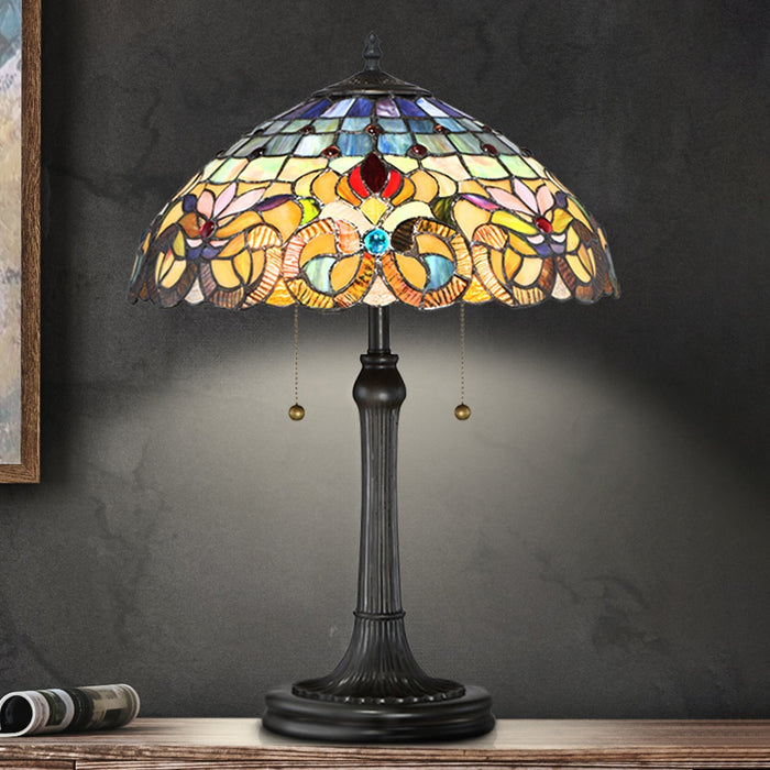 UQL7033 Maldon Tiffany Table Lamp with Rustic Style, 22.75''H x 16''W, Vintage Bronze and Stained Glass