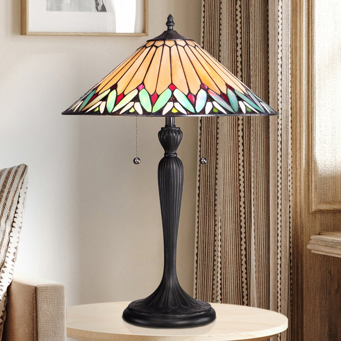 UQL7036 Fulham Tiffany Table Lamp with Craftsman Style, 23''H x 16''W, Valiant Bronze and Stained Glass