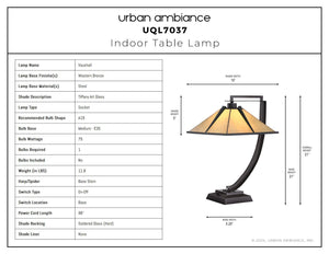 Urban Ambiance - Table Lamp - UQL7037 American Bungalow Indoor Table Lamp, 21''H x 13''W x 15''D, Western Bronze Finish, Vauxhall Collection -