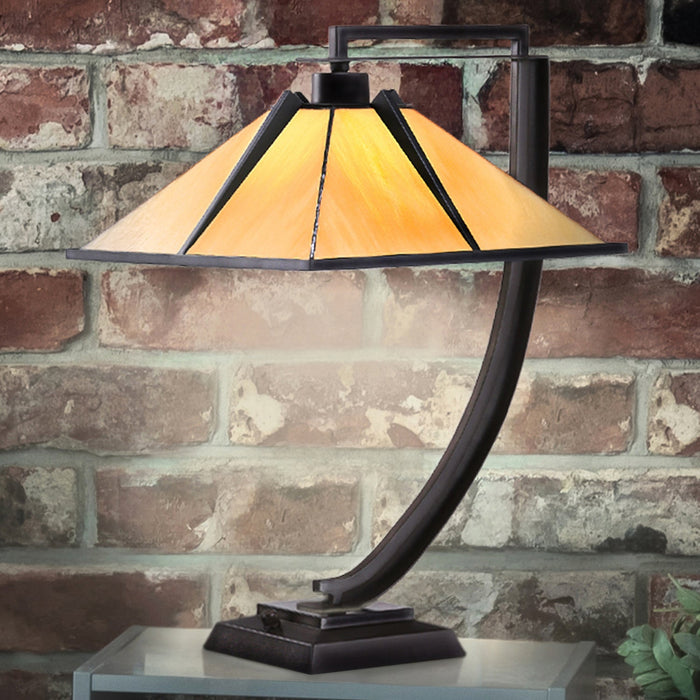 UQL7037 Vauxhall Tiffany Table Lamp with American Bungalow Style, 21''H x 13''W, Western Bronze and Stained Glass