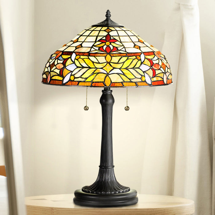 UQL7038 Hamlets Tiffany Table Lamp with Natural Style, 22.5''H x 16''W, Vintage Bronze and Stained Glass
