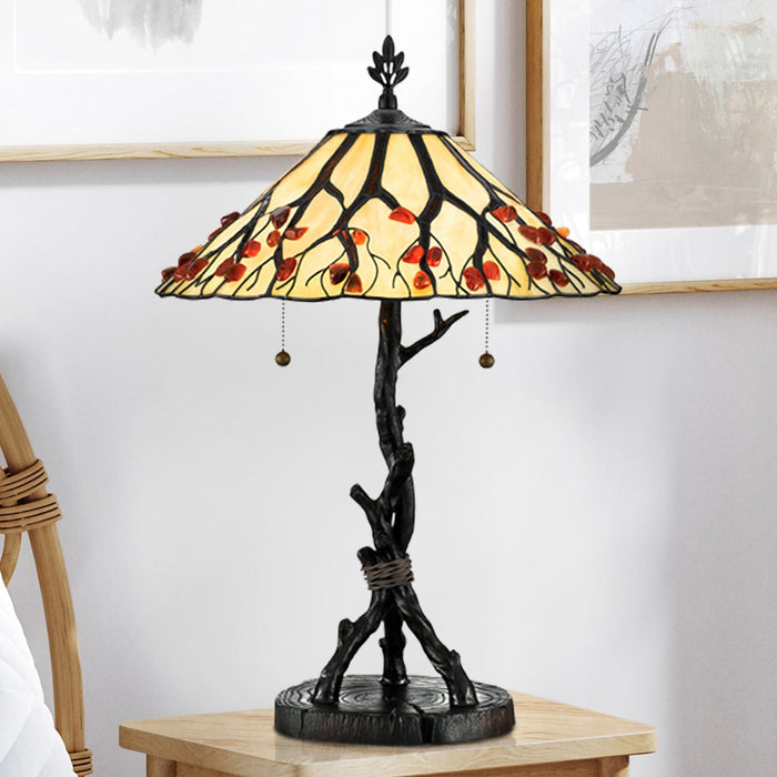 UQL7041 Kensington Tiffany Table Lamp with Eclectic Style, 25''H x 17''W, Valiant Bronze and Stained Glass