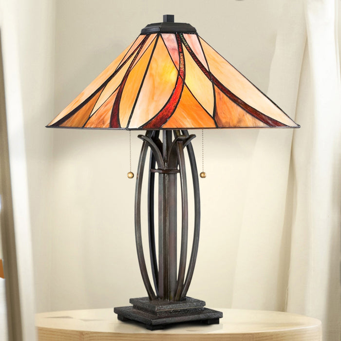 UQL7100 Bracknell Tiffany Table Lamp with Mediterranean Style, 25''H x 15.5''W, Valiant Bronze and Stained Glass