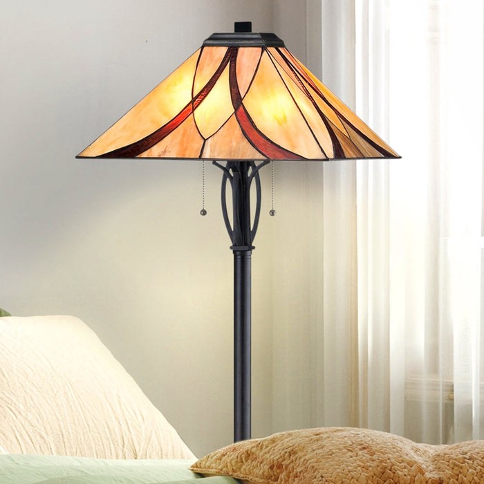UQL7101 Bracknell Tiffany Floor Lamp with Mediterranean Style, 60''H x 17''W, Valiant Bronze and Stained Glass