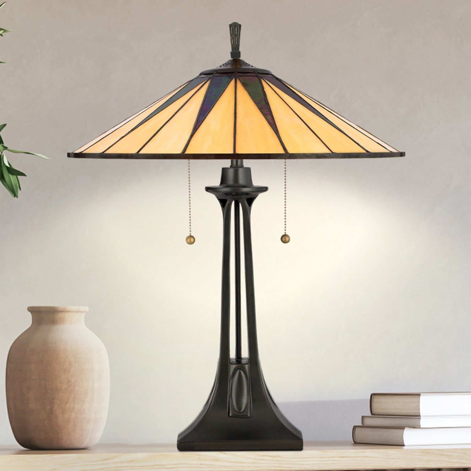 UQL7120 Tameside Tiffany Table Lamp with Craftsman Style