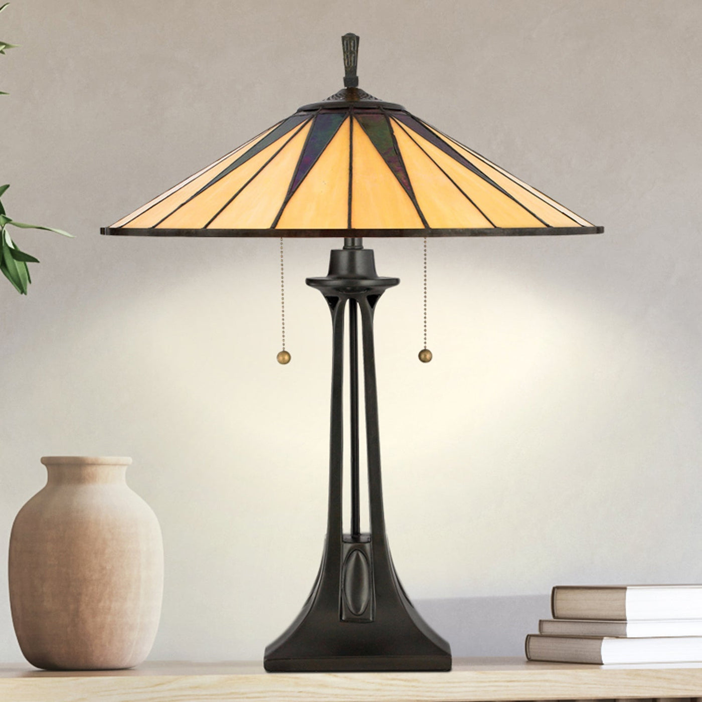 UQL7120 Tameside Tiffany Table Lamp with Craftsman Style, 24.5''H