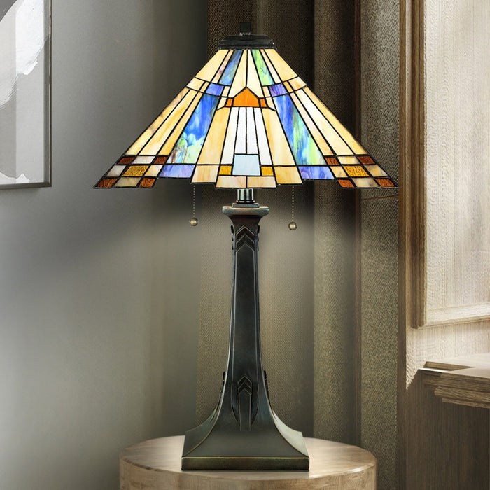 UQL7140 Allerdale Tiffany Table Lamp with Posh Style, 25''H x 15.5''W, Valiant Bronze and Stained Glass