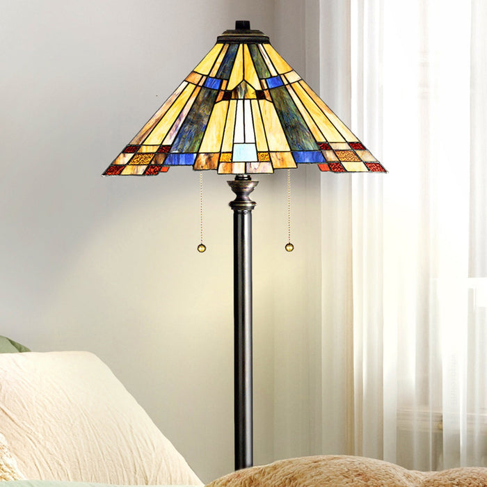UQL7142 Allerdale Tiffany Floor Lamp with Natural Style, 62''H x 17''W, Valiant Bronze and Stained Glass