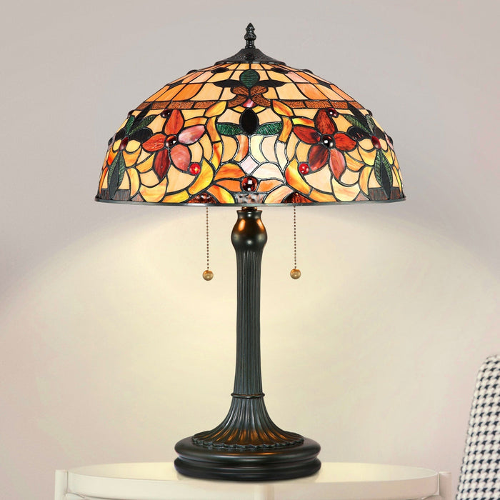 UQL7150 Ashborne Tiffany Table Lamp with Mediterranean Style, 23''H x 16''W, Vintage Bronze and Stained Glass