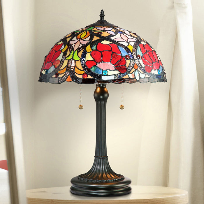 UQL7160 Wimborne Tiffany Table Lamp with Tuscan Style, 23''H x 15.5''W, Vintage Bronze and Stained Glass