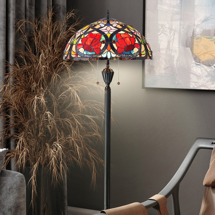 UQL7161 Wimborne Tiffany Floor Lamp with Tuscan Style, 62''H x 17.5''W, Vintage Bronze and Stained Glass