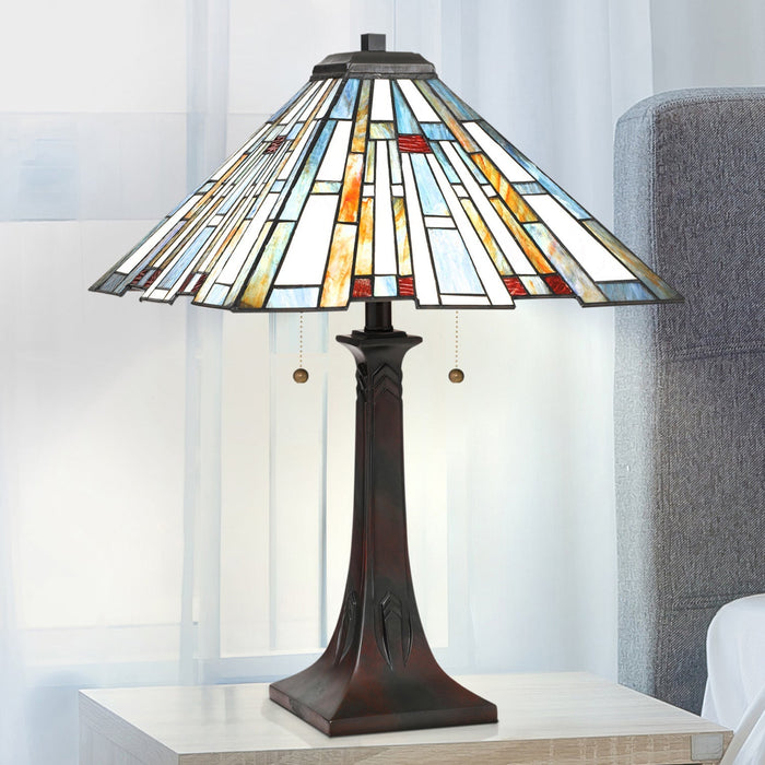 UQL7170 Beverley Tiffany Table Lamp with Posh Style, 24.75''H x 16''W, Valiant Bronze and Stained Glass