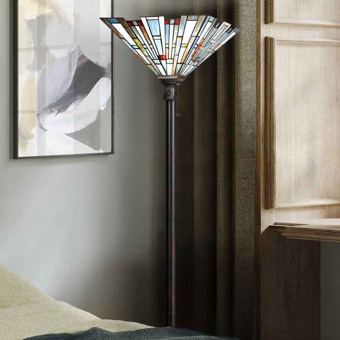 UQL7172 Beverley Tiffany Floor Lamp with Posh Style, 71''H x 16''W, Valiant Bronze and Stained Glass
