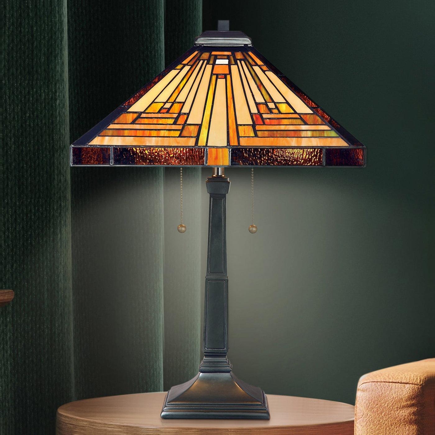 UQL7180 Waltham Tiffany Table Lamp with Craftsman Style, 23''H x 16''W ...