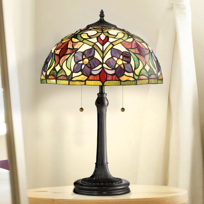 UQL7200 Newham Tiffany Table Lamp with Natural Style, 23.5''H x 16''W, Vintage Bronze and Stained Glass