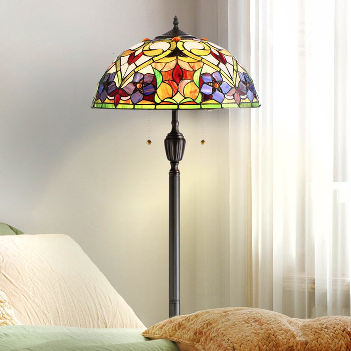 UQL7201 Newham Tiffany Floor Lamp with Natural Style, 62''H x 18''W, Vintage Bronze and Stained Glass