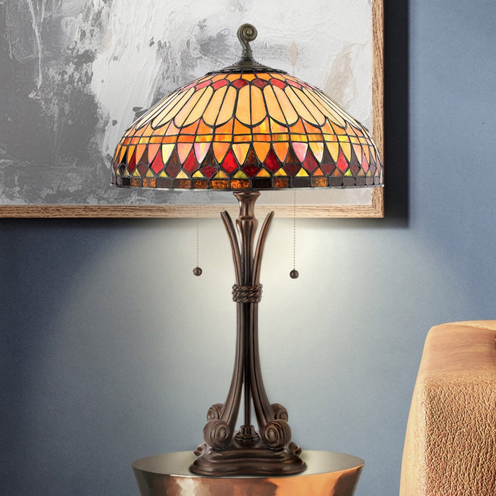 UQL7210 Bexley Tiffany Table Lamp with Mediterranean Style, 26.5''H x 16''W, Brushed Bullion and Stained Glass