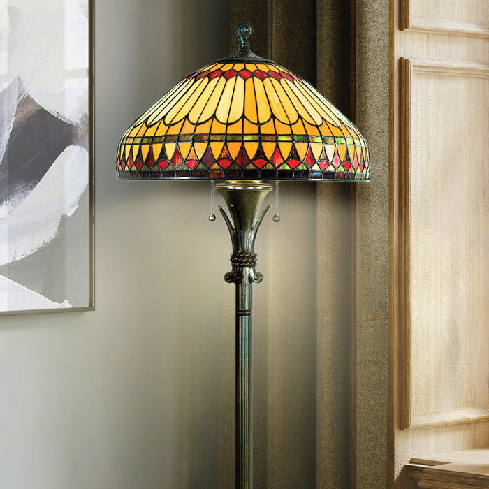 UQL7211 Bexley Tiffany Floor Lamp with Mediterranean Style, 59.5''H x 18''W, Brushed Bullion and Stained Glass