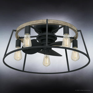 An Urban Ambiance UQL9000 Contemporary Ceiling Fan 11.5''H x 24''W, Ash Black Finish, Bergen Collection with four beautiful light bulbs in it.