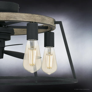 A luxurious and gorgeous Urban Ambiance UQL9000 Contemporary Ceiling Fan 11.5''H x 24''W, Ash Black Finish, from the Bergen Collection with three light bulbs in it