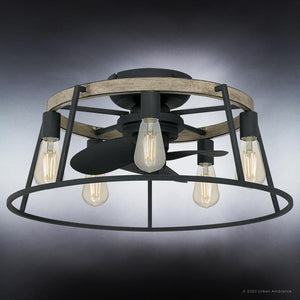 An Urban Ambiance UQL9000 Contemporary Ceiling Fan 11.5''H x 24''W with a beautiful Ash Black Finish and a unique wooden frame, part of the Bergen