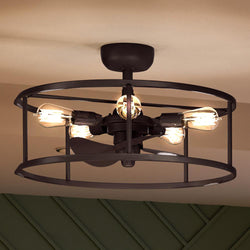 A Stunning Urban Ambiance Vintage Ceiling Fan 8.25''H x 23.75''W from the Fareham Collection, with three lights and a black shade, exuding luxury.