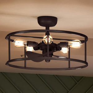 A Stunning Urban Ambiance Vintage Ceiling Fan 8.25''H x 23.75''W from the Fareham Collection, with three lights and a black shade, exuding luxury.
