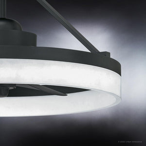 An Urban Ambiance UQL9020 Minimalist Ceiling Fan 11.5''H x 19.75''W, Oil Rubbed Finish, Woodley Collection with a gorgeous white light.