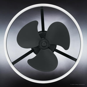 A beautiful UQL9020 Minimalist Ceiling Fan with a white blade and an oil rubbed finish from the luxury Woodley Collection.