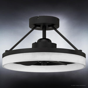 An Urban Ambiance UQL9020 Minimalist Ceiling Fan 11.5''H x 19.75''W with a beautiful white light.